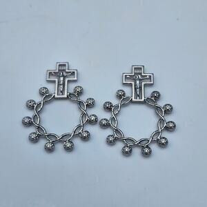 2 Silver Tone Catholic Crucifix‎ Decade Chaplet Finger Rosary Rings INRI Medals